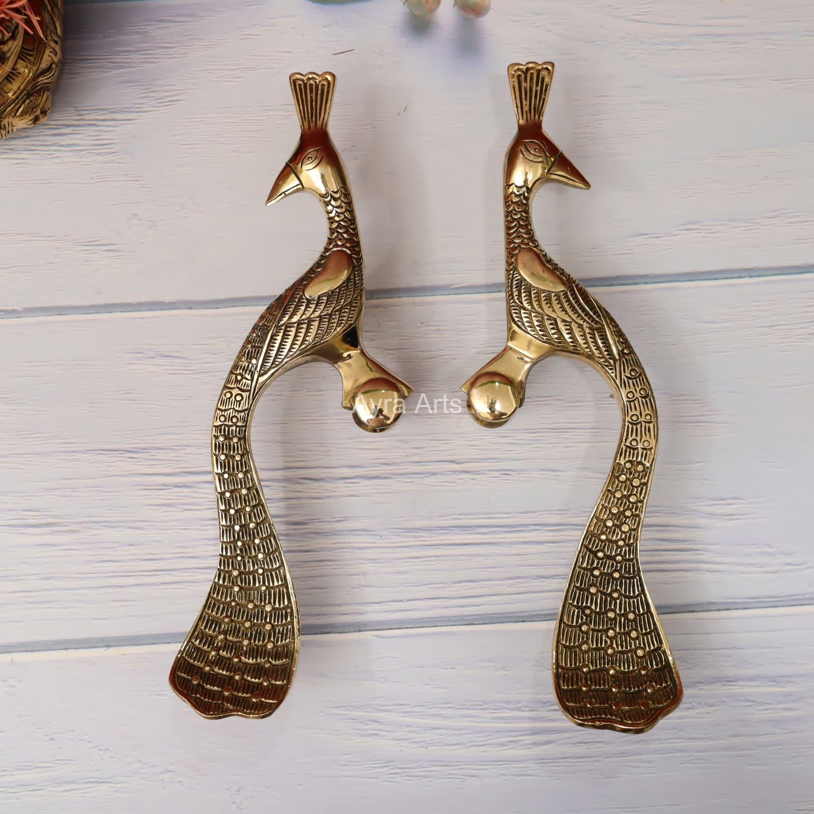Peacock Door Handle Set in Brass - 13.2 Inch Height