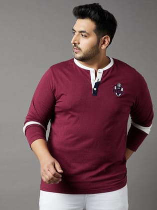 Men Plus Size Cleats Colorblock Henley Tshirt - 2XL