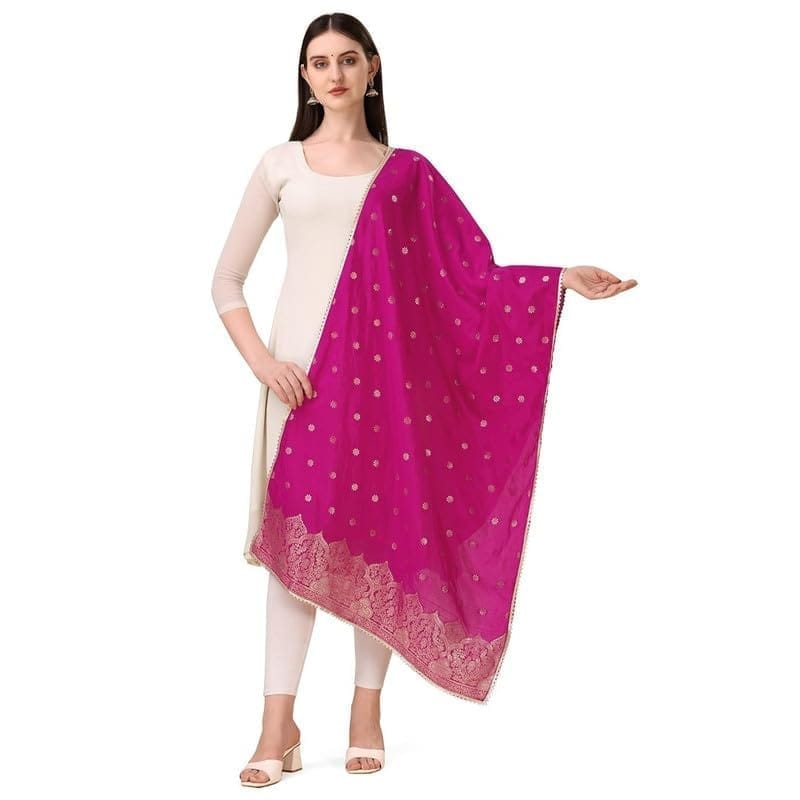 Women's Silk Pure Zari weaving Duppatta (Pink, Leangth: 2-2.3 Mtrs)-PID44932
