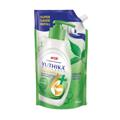 Yuthika Liquid Hand Wash Refill Pack 675ml Neem Handwash, Complete Germ Protection Handwash with a pH Balanced Formula