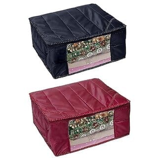 Aronkart Garment CoverParachute Quilted Saree CoversSaree Cover Bag - Parachute Material With Steel ZipSaree Cover Parachute Material (Pack of 2 Black  Maroon)