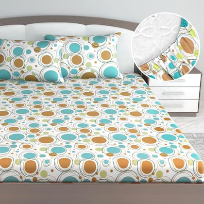 Doodle Round 100% Cotton Elastic Fitted King Size Bedsheet - Multicolor-King / Multicolor / EM4015-FKB