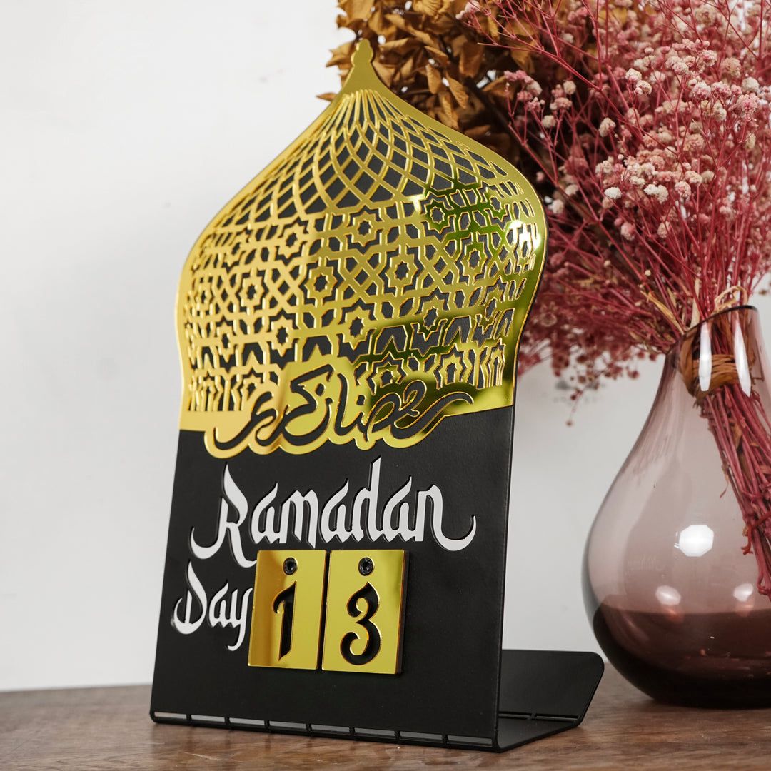 Ramadan Calendar Metal Islamic Table Decor-Gold Acylic on Black