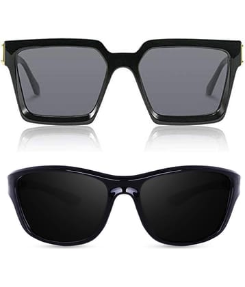 Kanny Devis - Black Rectangular Sunglasses ( Pack of 2 )