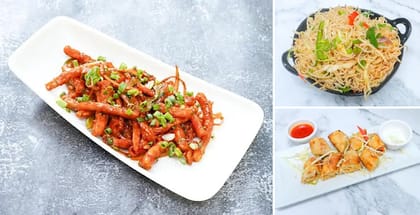 1 x Veg Noodles, 1 x Chilli Potato, 1 x Veg Spring Roll