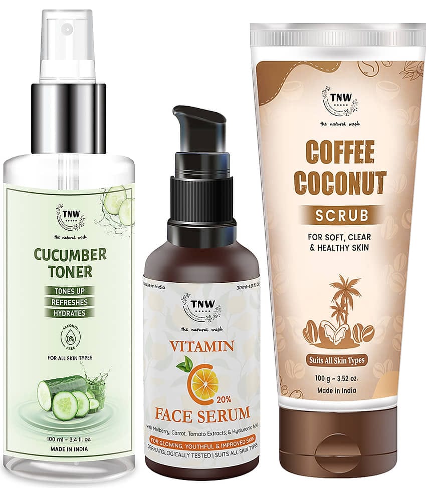 TNW - The Natural Wash Ultimate Coffee Coconut Scrub + Vitamin C  Serum & Cucumber Toner Facial Kit mL Pack of 3