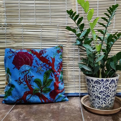 16" Tree of life Blue Velvet Cushion Cover-Sale-16 x 16 inches