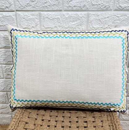 Indihomecraft Blue Border Cushion Cover Hand Embroidery Inspired Decorative Boho Cushion Cover for Sofa Couch Swing Chair Living Room & Bedroom 14 x 20 Inches, Pack of 2 Indihomecraft Blue Border Cushion Cover Hand Embroidery Inspired Decorative Boho Cushion Cover for Sofa Couch Swing Chair Living Room & Bedroom 14 x 20 Inches, Pack of 2