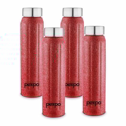 PEXPO Stainless Steel Fridge Water Bottle, 1000 ml, Red | Eco-Friendly Water Bottle Suitable For Adults & Kids (Pack of 4)