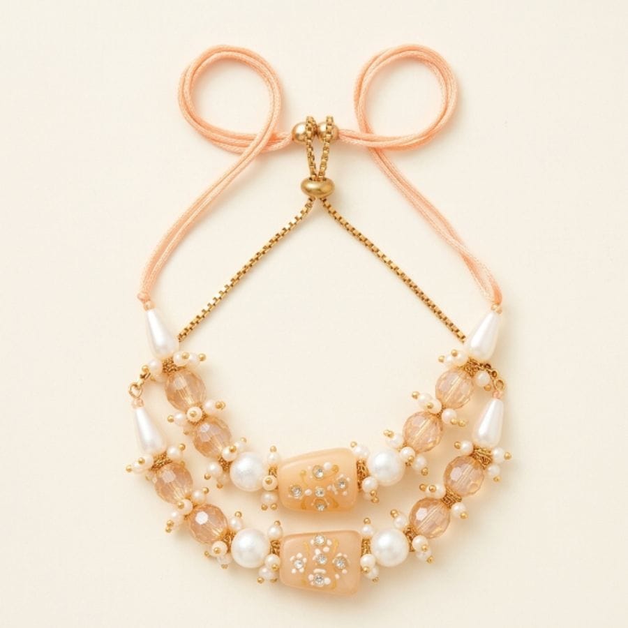 Multi-Strand Champagne Crystal & Pearl Bracelet with Adjustable Sliding Knot (set of 2)