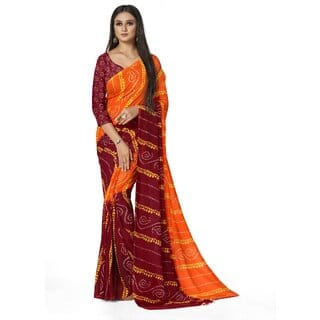SVB Sarees Womens Orange Colour Bandhani Printed Georgette Saree With Blouse Piece