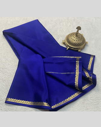 Navy Blue Mysore Crepe Silk Sarees with Blouse.