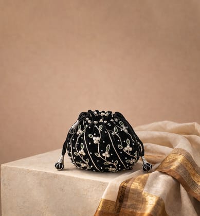 Handcrafted Zari Zardozi Embroidered Velvet Potli Bag