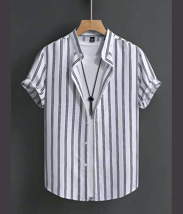 AAPSKA Poly Cotton Regular Fit Striped Half Sleeves Men's Casual Shirt - White ( Pack of 1 )