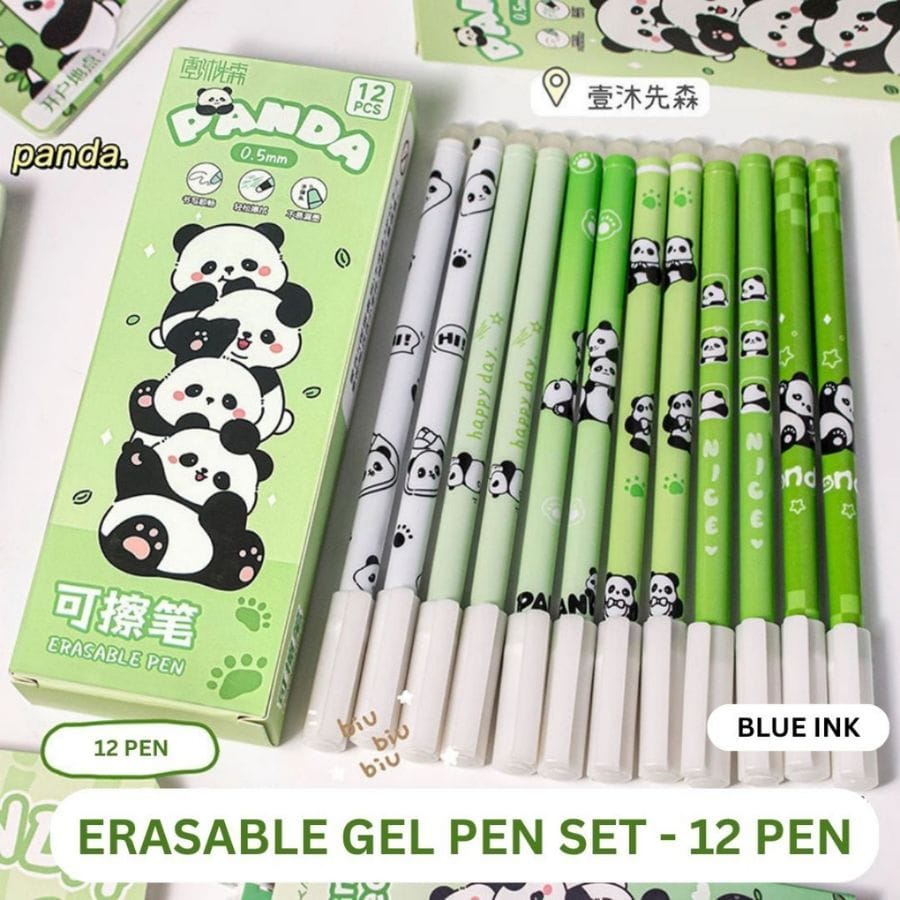 Panda Erasable Gel Pen Set - 12 Pcs