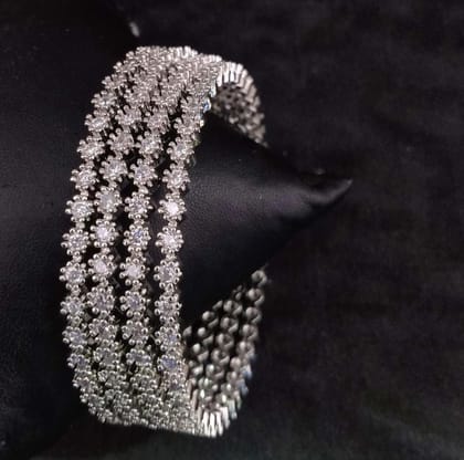 Saniya Dazzling Multi Row Cluster Diamond Finish Bangle Set Silver Plated Luxury Jewellery