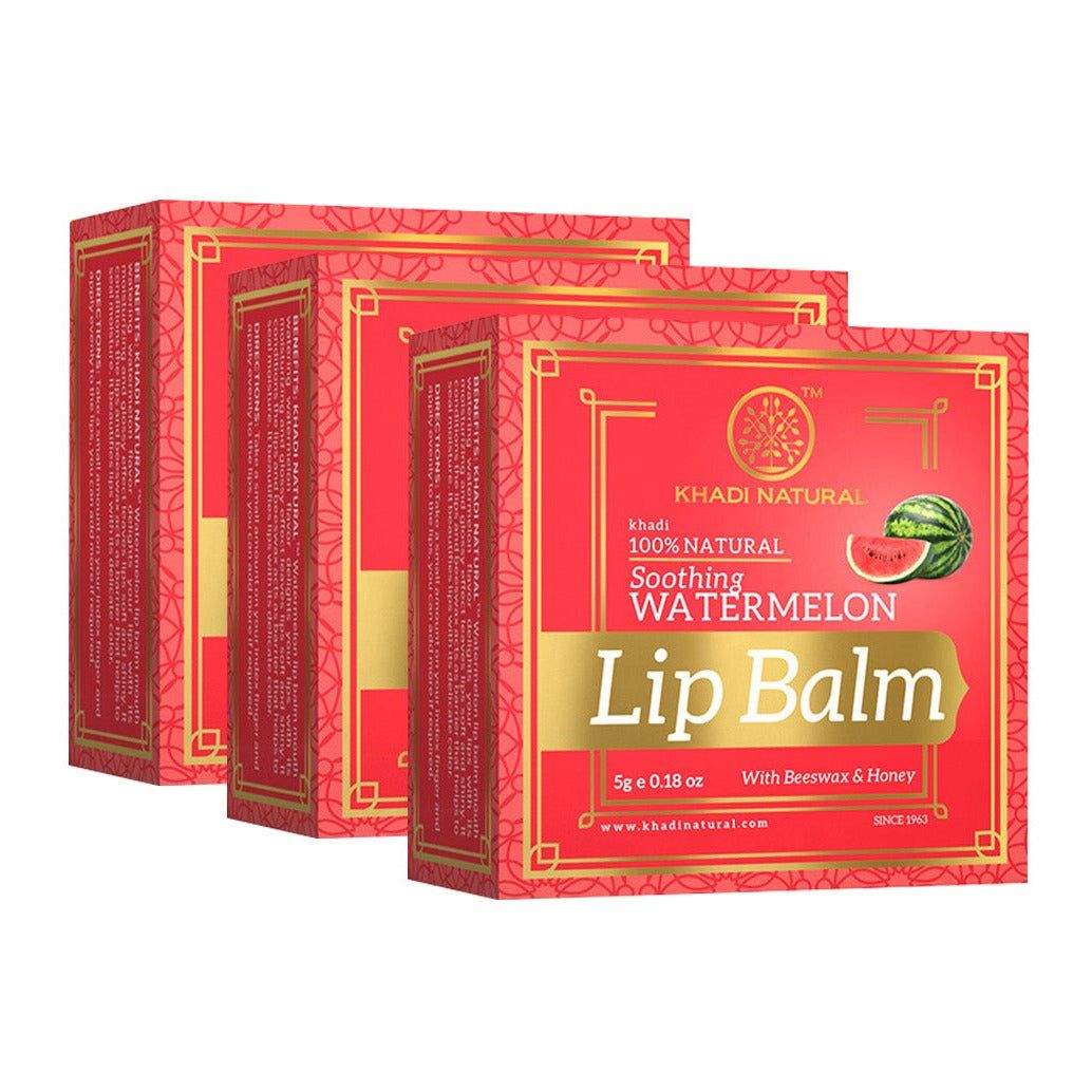 Khadi Natural Watermelon Lip Balm - With Beeswax & Honey Combo Pack Of 3 - 5g Each