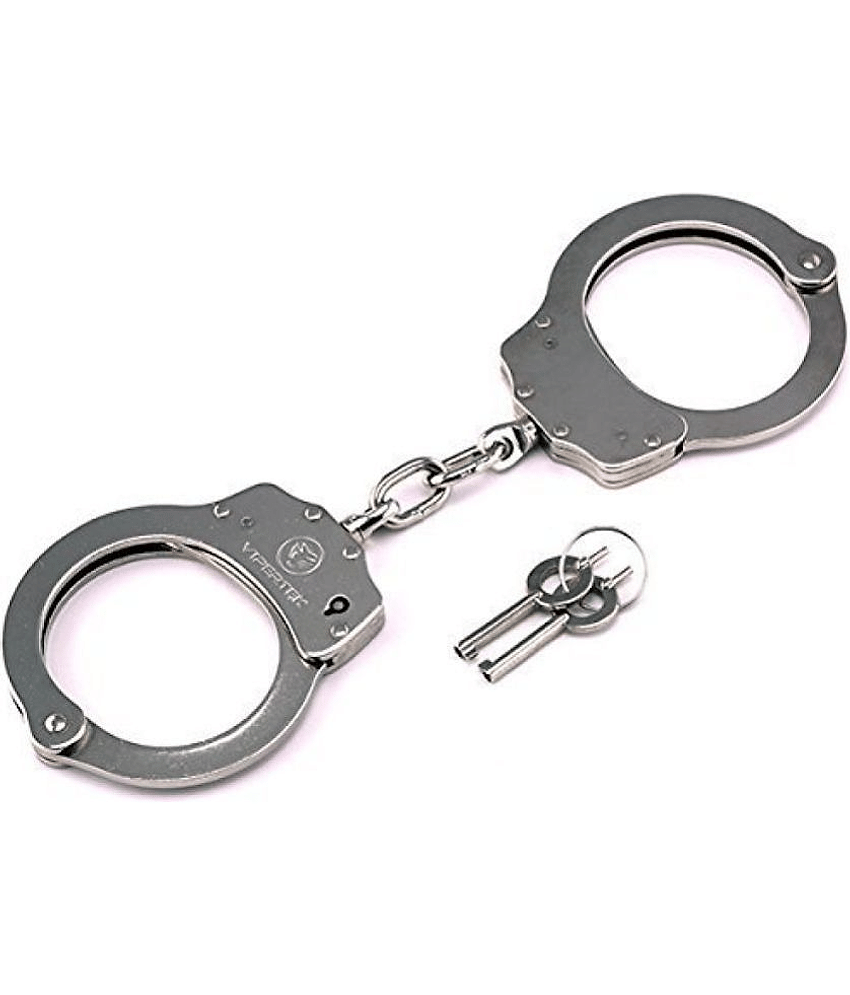 KP2®  Fancy Dresses Hand Cuffs for Kids Cop Sheriff Officer Handcuff Toy Role Play Costume Accessories Metal Fur Handcuffs Hathkadi Toy - Silver (Pack of 1)