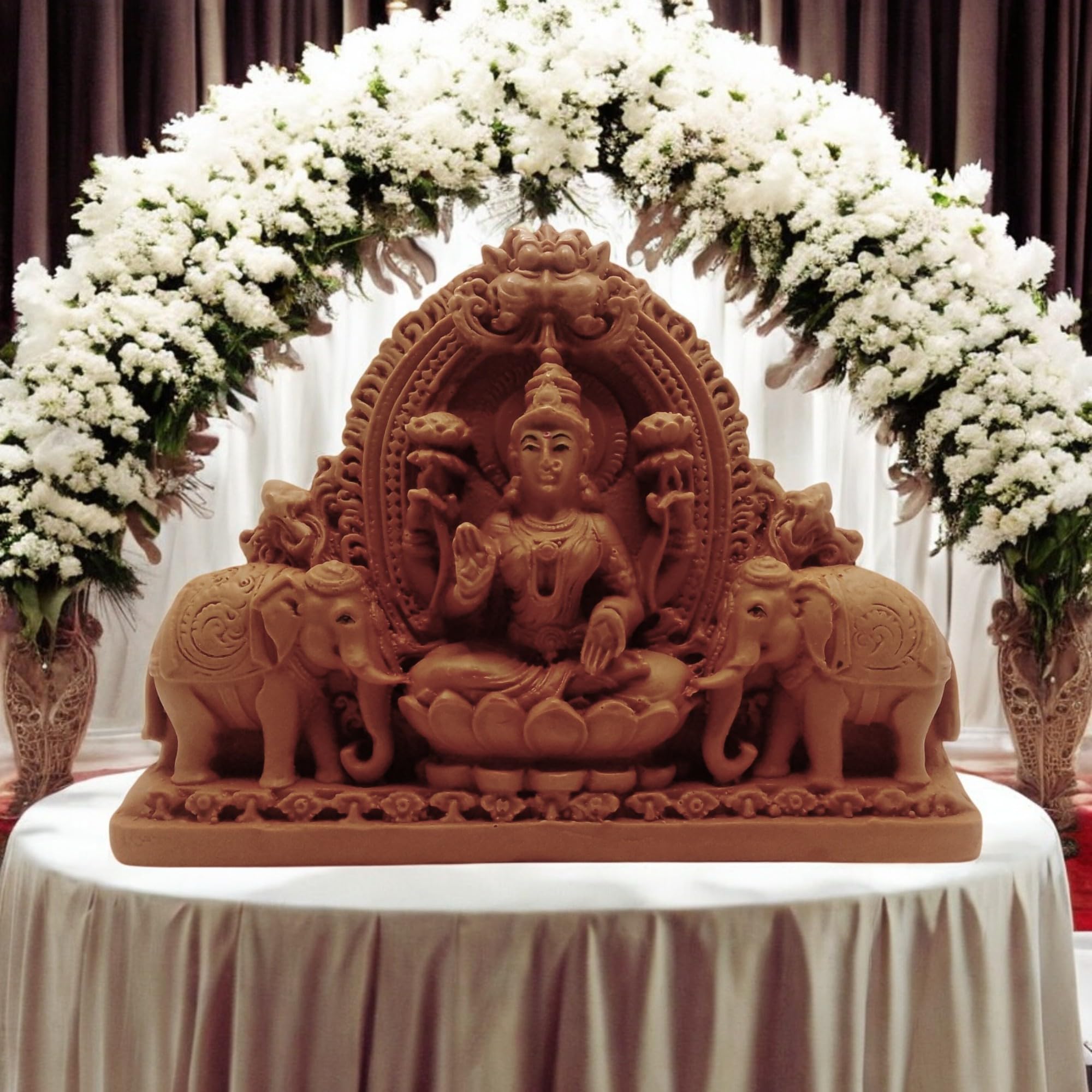 AMS Goddess Lakshmi Devi Idol Statue with Elephants for Puja, Handcrafted Hindu Religious Idols for Home Temple, Lakshmi on Lotus, Decorative Laxmi Murti for Worship, Pooja & Gifting