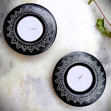 Nizamabad Black Pottery T-Light holder Set of 2