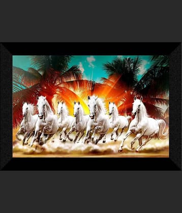 SNDArt  Vastu 7 Lucky Running Horses Painting With Frame For Living Room Gift Items 11 x 14 inch