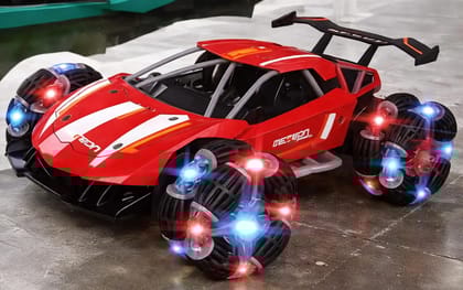 Braintastic Moka Drift Racing Car, Unique 8 Wheels with Remote Control, Crash-Resistance Alloy Body, Rotate 360 in Place with Lights for Kids