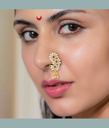 Traditional Maharashtrian Style Micron Plated CZ Nath Nose Ring For Women And Girls