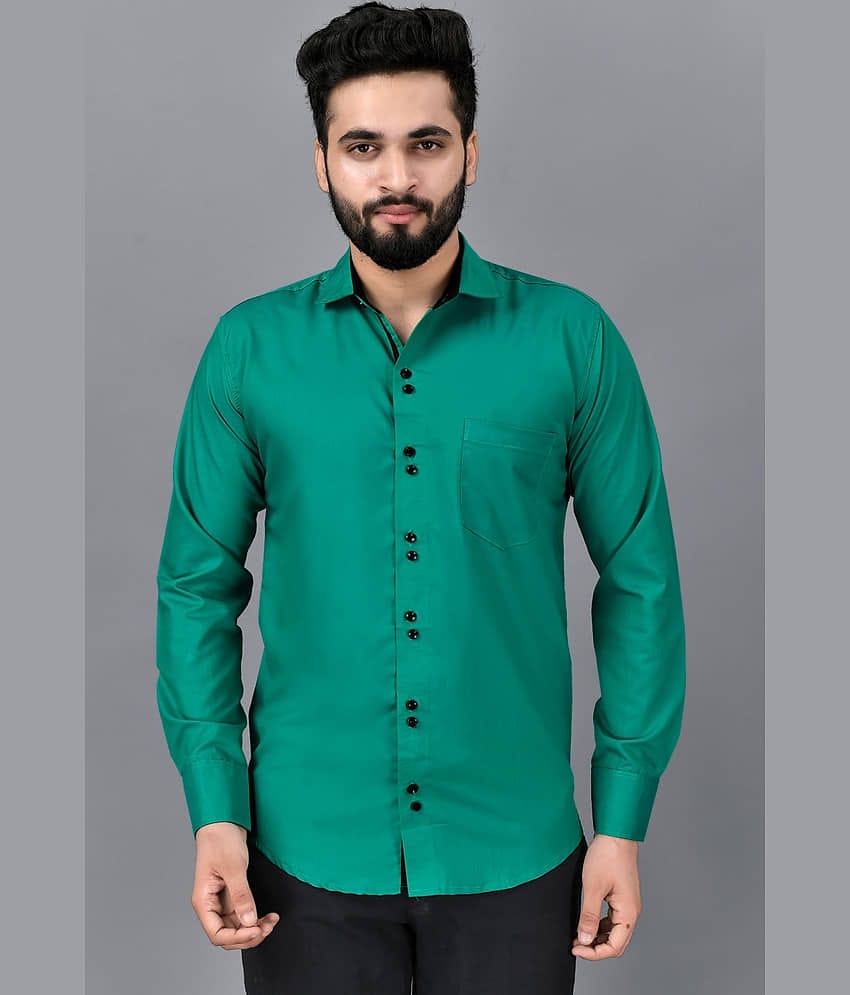 VTEXX Cotton Blend Regular Fit Solids Full Sleeves Men's Casual Shirt - Green ( Pack of 1 )