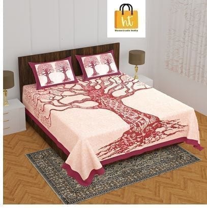 3001-Hometrade India-Standard King Size (90*108 Inches) Double Bedsheet With 2 Pillow Cover-RJ-14-Jaipur lining-3926