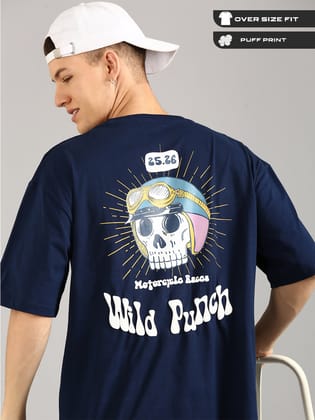 Navy Blue Oversized Puffy Printed T-shirt-S