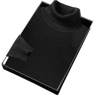 Fashlook Solid High Neck Wool Blend Casual Black Full Sleeve T-Shirt For Mens
