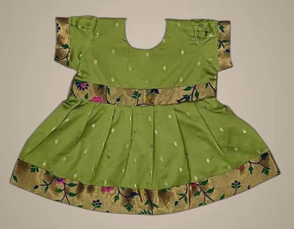 Mom And Me Mehendi Taffeta Frock (0-3 Months) | Premium Taffeta Silk | Festive Wear