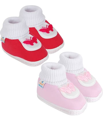 Neska Moda Unisex Set Of 2 Pair Booties for 9 to 12 Months (Red,Pink) -SK128andSK175