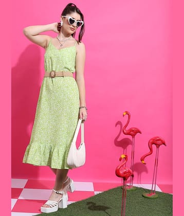 Ketch Polyester Printed Midi Women's Drop Waist Dress - Green ( Pack of 1 )