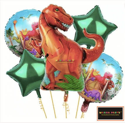 Dinosaur Theme Balloon Bouquet Set - Helium Quality - 5PC