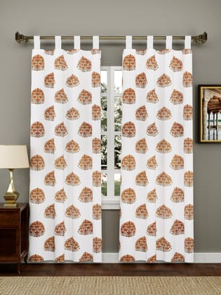 Set of 2 Cotton Handblock Printed Cotton Long Door Curtain - 8.5X5 feet-Floral, Hand Block / Long Door (9X4ft)