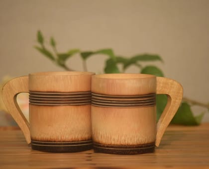 Handmade Bamboo 3 inch Tea Cup with Smoked Finish-Set of 2
