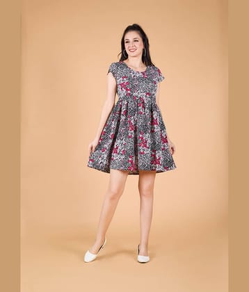 Mantra Fashion Women's Black and Pink Floral Knee Length Fit & Flare Dress ( Pack of 1 )