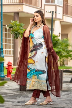 Multi Color Sequined Embroidered Work Kurta With Chudidar & Dupatta-XS
