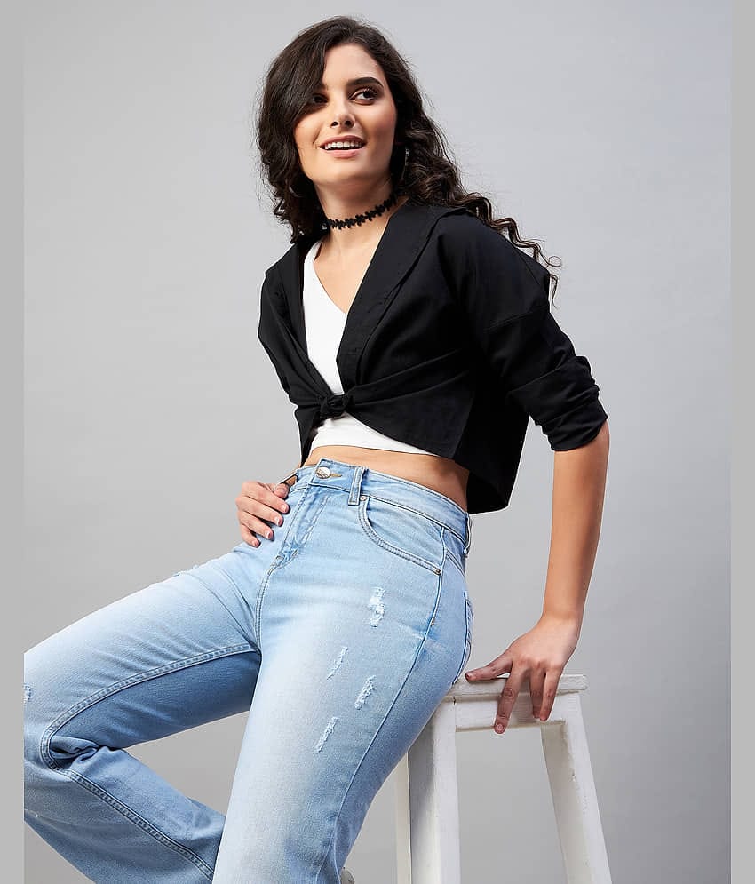 Chimpaaanzee Women Solid Cotton Shirt ( Black )