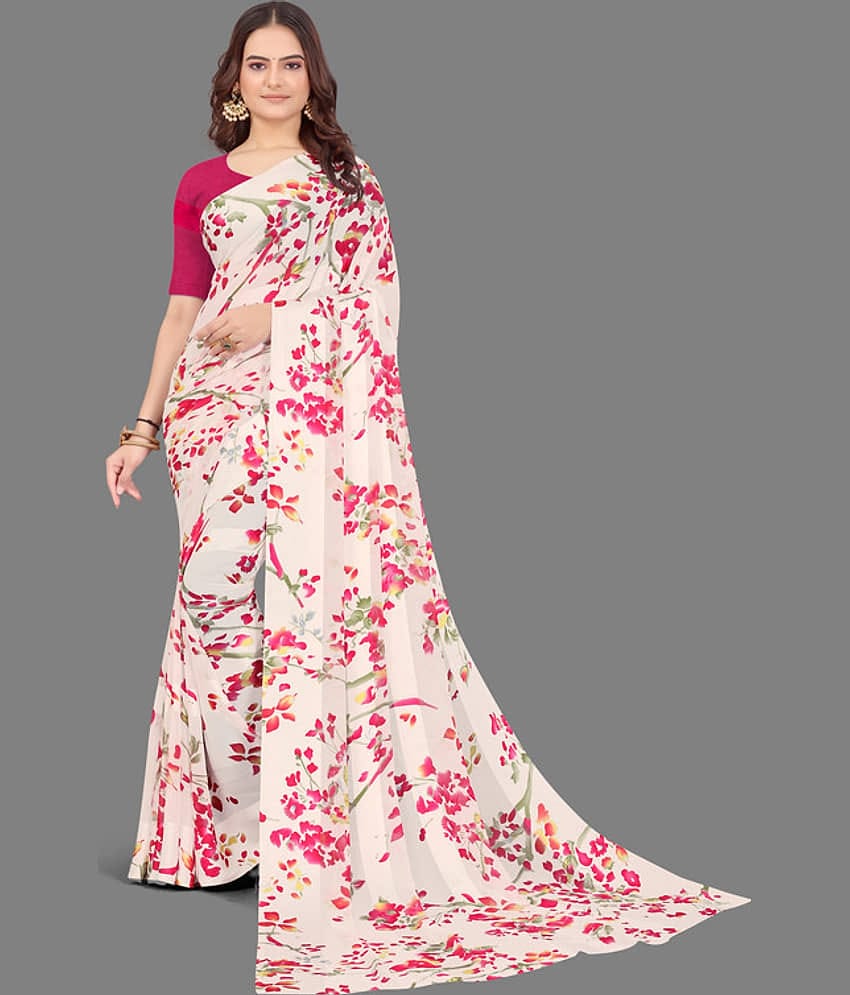 Sanwariya Silks Georgette Printed Saree With Unstitched Blouse Piece ( Multicolour )