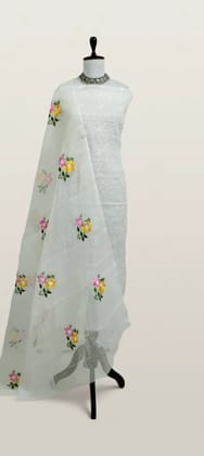 Kota Doria Dress Material White Floral Jaal Kota Doria Dress Material White Floral Jaal