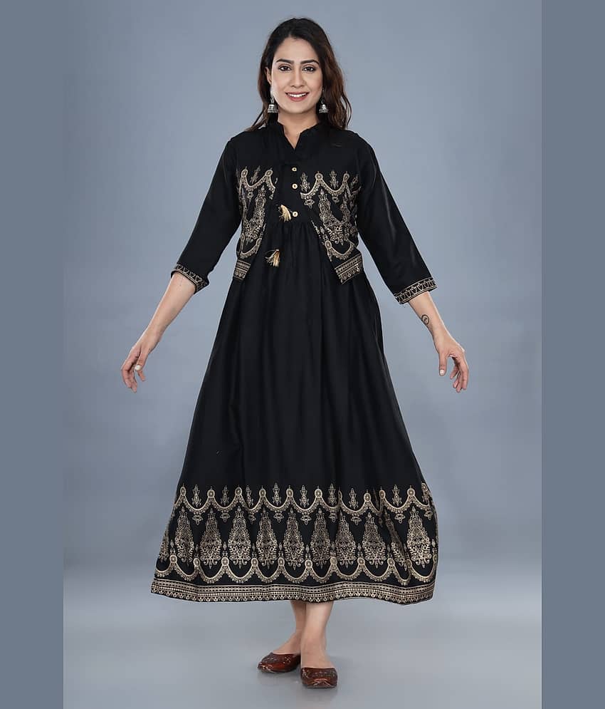 ASHISH PRINT - Black Rayon Women's Flared Kurti ( Pack of 1 )