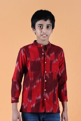 Red Ikat Cotton Short Kurta-9-10Y
