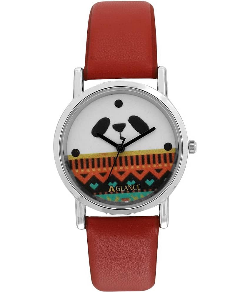 Aglance - Red Leather Analog Womens Watch