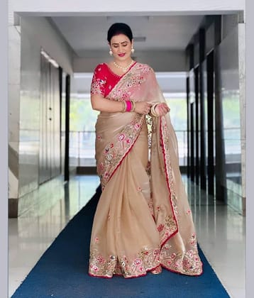 INDIAN SILKS Jimmy Choo Embroidered Regular Saree With Unstitched Blouse Piece ( Peach )