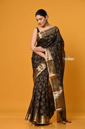 Param Sundari  ~ Premium ~ Cotton Blend Handloom Banarasi saree ~ Black Gold