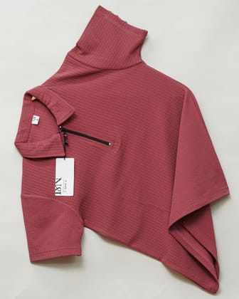 Pink | Pique Textured | Polo Zipper T-Shirt-M