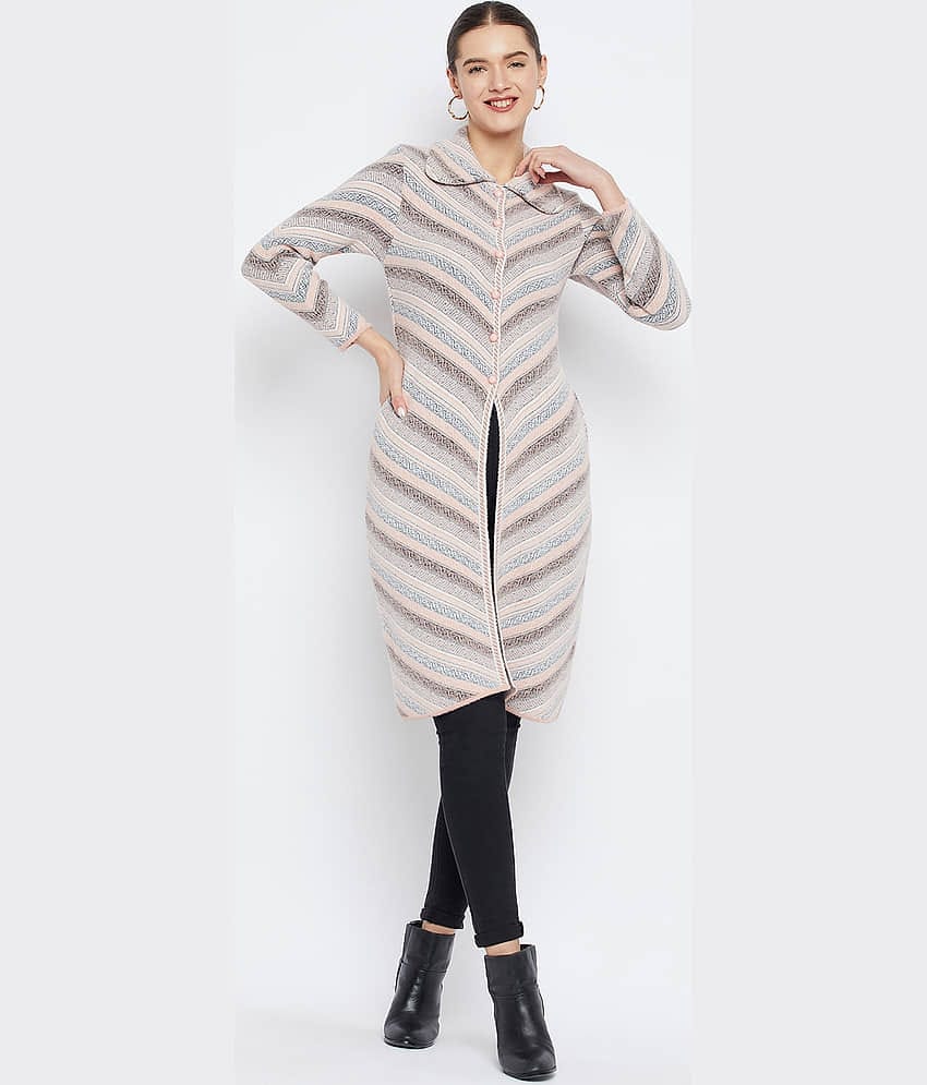 zigo Woollen Regular Collar Women's Cardigans Dress - Peach ( Single )