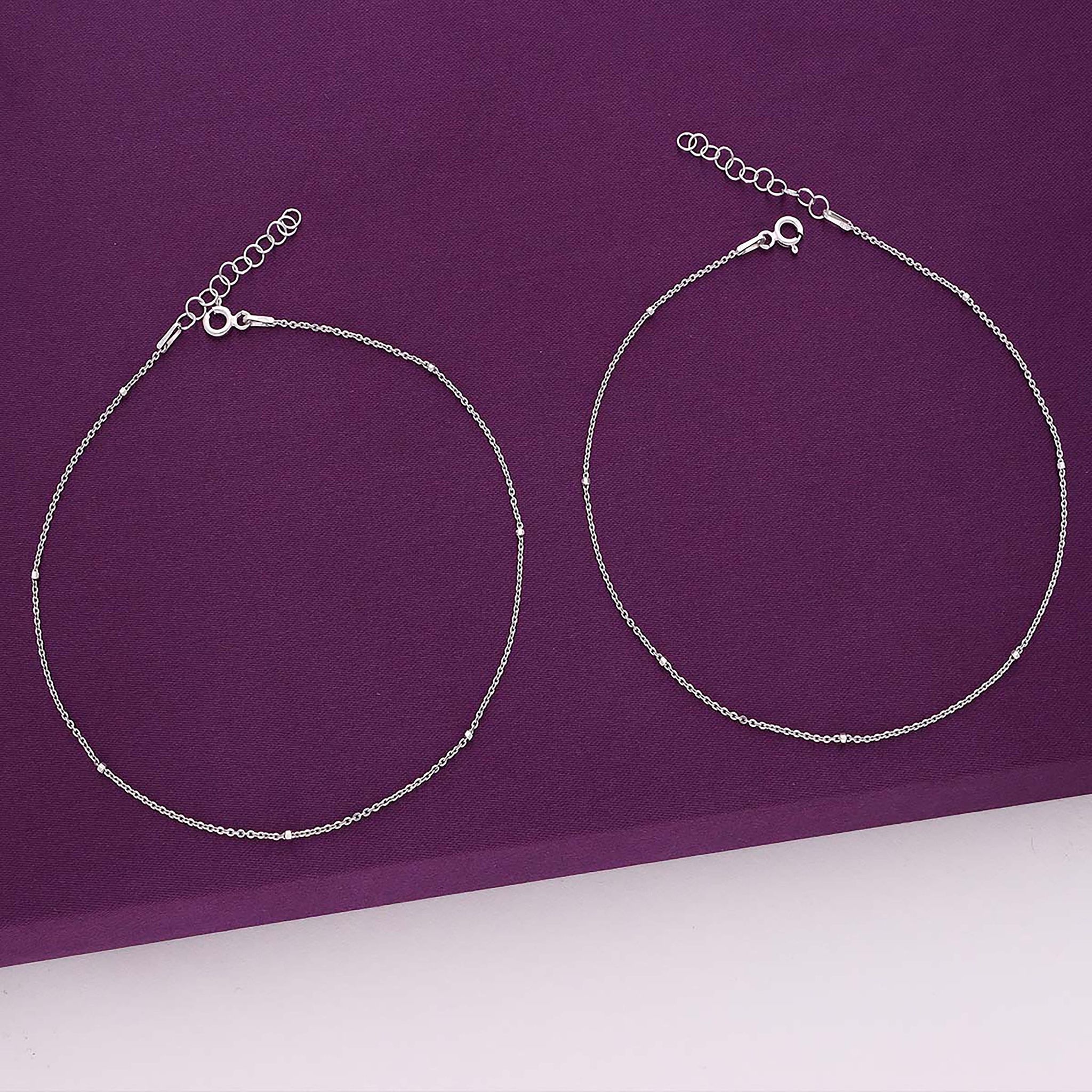 Sterling Silver Link Chain & Beads Anklet-None / Silver